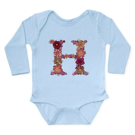 CafePress - H Pink Flowers Body Suit - Long Sleeve Cotton Baby Bodysuit