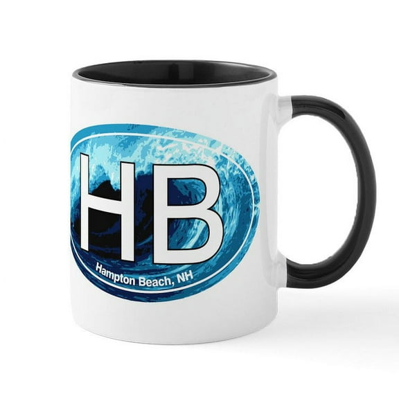 CafePress - HB Hampton Beach, NH Wave Oval Mug - 11 oz Ceramic Mug - Novelty Coffee Tea Cup