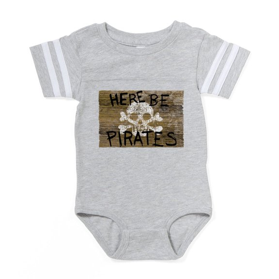 CafePress - HERE BE PIRATES_Y - Cute Infant Baby Football Bodysuit