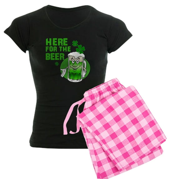 CafePress - HERE FOR THE BEER! Women's Dark Pajamas - Women's Short Sleeve Print T-Shirt and Pants Dark Cotton Pajama Set