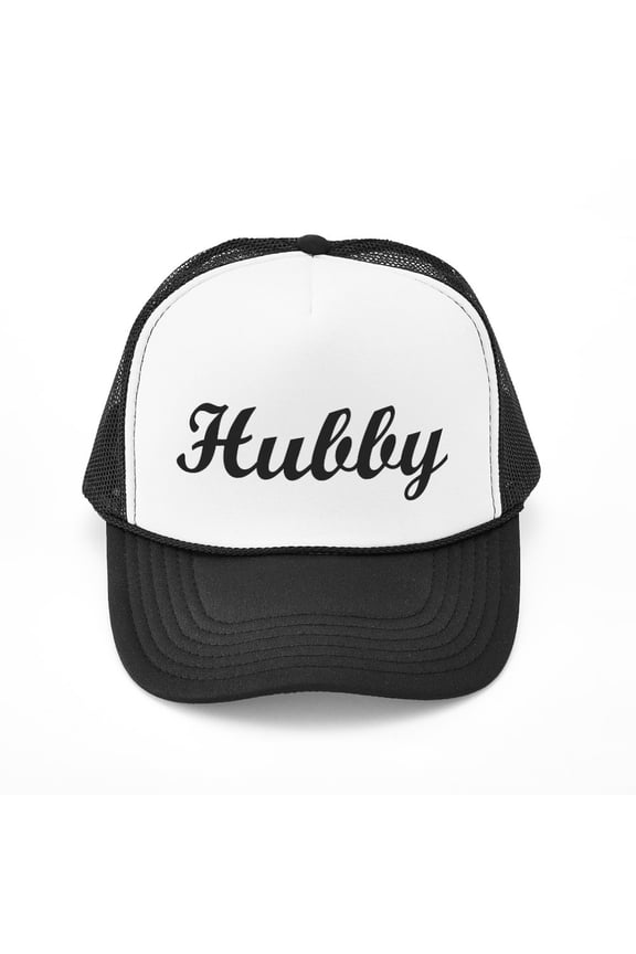 - HUBBY. HUSBAND. - Adjustable Unisex Printed Trucker Hat with Mesh Back