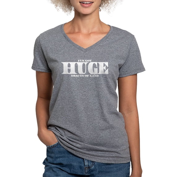 CafePress - HUGE Tracts Of Land Women's V Neck Dark T Shirt - Women's V-Neck Dark T-Shirt