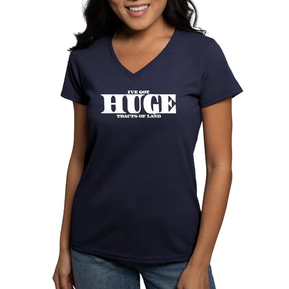 CafePress - HUGE Tracts Of Land Women's V Neck Dark T Shirt - Women's V-Neck Dark T-Shirt