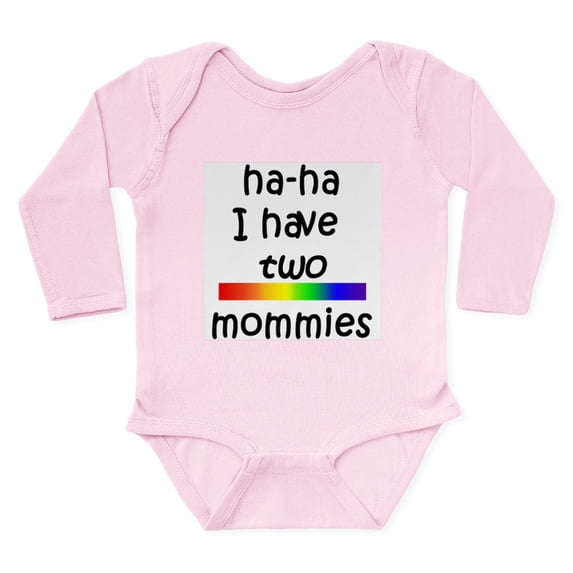 CafePress - Hahaihavetwomommieslittlerainbowbar Body Suit - Long Sleeve Cotton Baby Bodysuit