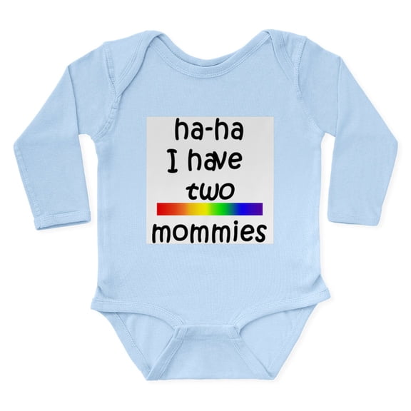 CafePress - Hahaihavetwomommieslittlerainbowbar Body Suit - Long Sleeve Cotton Baby Bodysuit