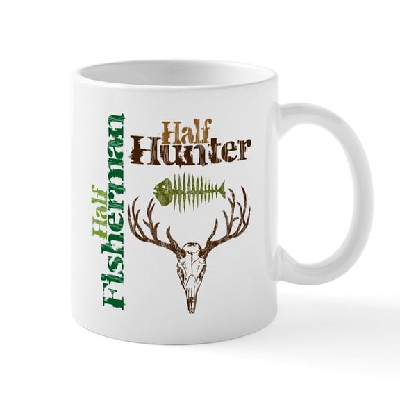 CafePress - Half Fisherman. Half Hunter. Mug - 11 oz Ceramic Mug - Novelty Coffee Tea Cup