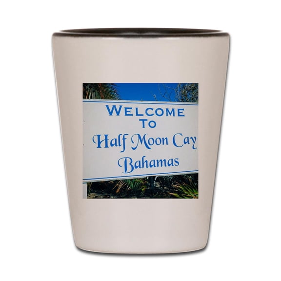 CafePress - Half Moon Cay Bahamas - White/Black Shot Glass, Unique and Funny Shot Glass
