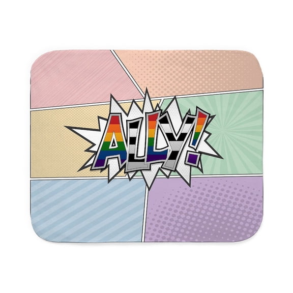 CafePress - Halftone LGBT Ally Pride Typography With Flag Back - Sherpa Fleece Throw Blanket 60" x 50"