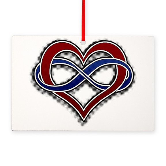 CafePress - Halftone Polyamory Pride Symbol With Flag - Wood Rectangle Ornament 6"x4"