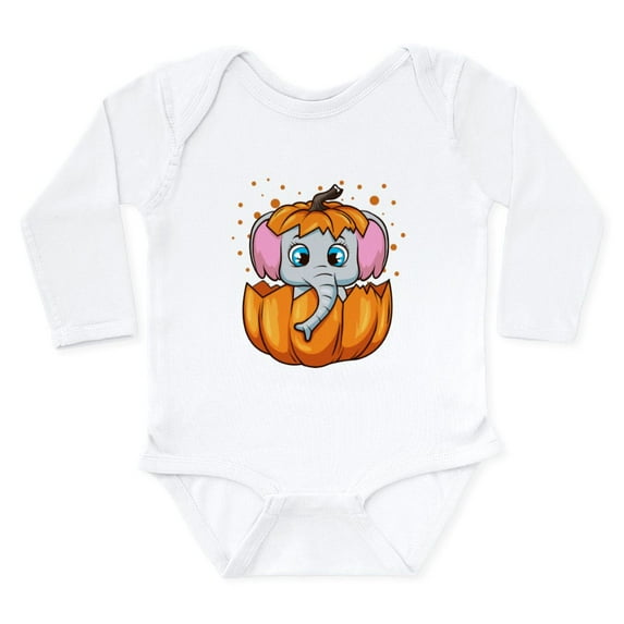 CafePress - Halloween Baby Elephant Pumpkin Body Suit - Long Sleeve Cotton Baby Bodysuit