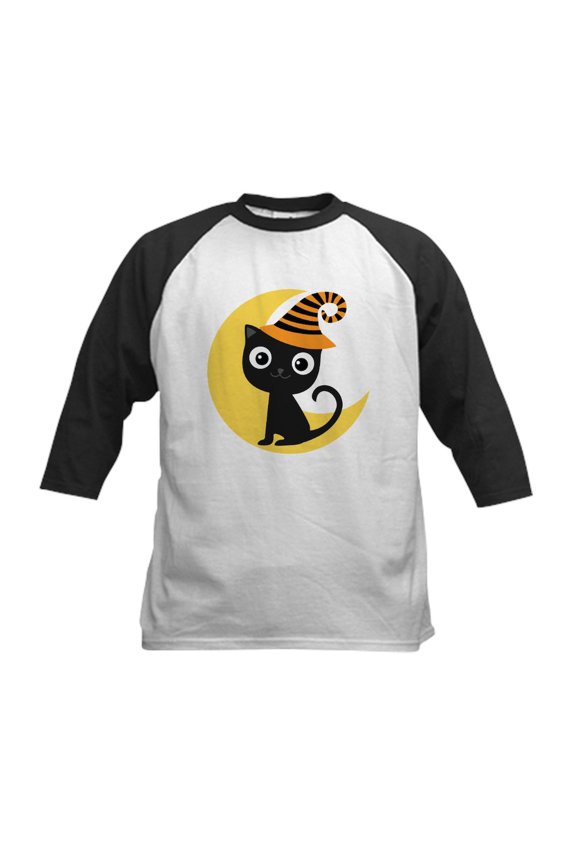 - Halloween Black Cat Gift Kids Baseball Jersey - Kids Cotton Baseball Jersey, 3/4 Sleeve Shirt