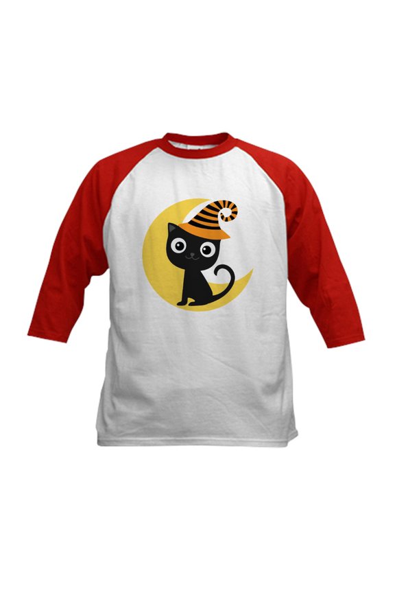 - Halloween Black Cat Gift Kids Baseball Jersey - Kids Cotton Baseball Jersey, 3/4 Sleeve Shirt