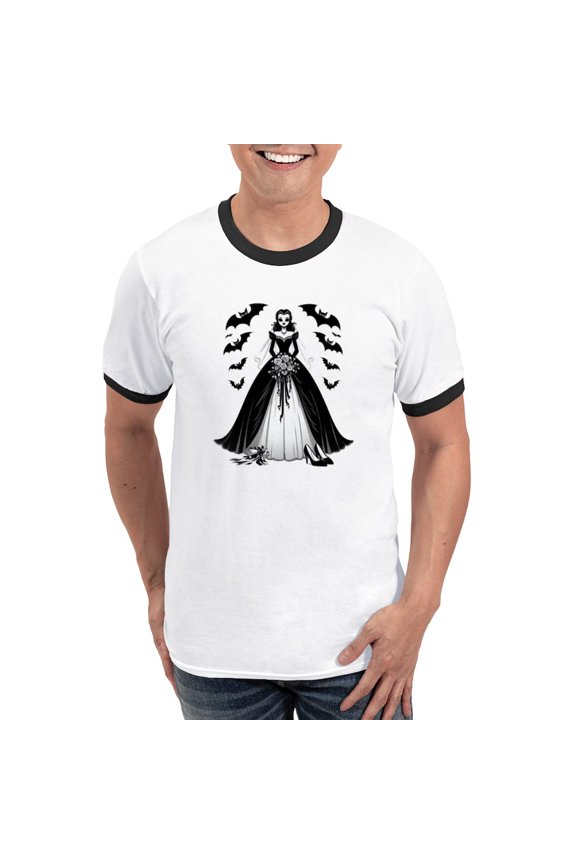 - Halloween Bride Men's Ringer T Shirt - 100% Cotton Ringed T-Shirt