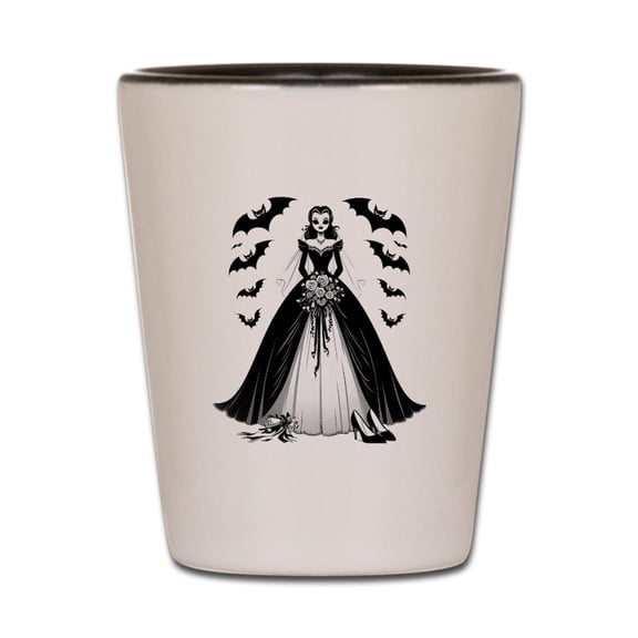 CafePress - Halloween Bride - White/Black Shot Glass, Unique and Funny Shot Glass