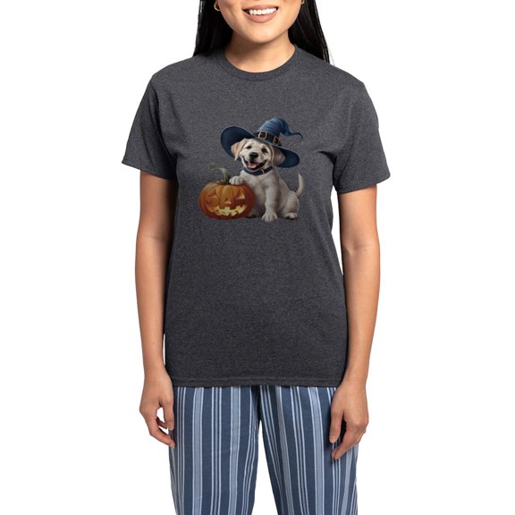 CafePress - Halloween Dog - Women's Short Sleeve Print T-Shirt and Pants Charcoal Gray Cotton Pajama Set