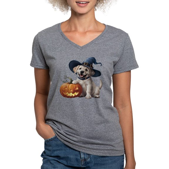 CafePress - Halloween Dog Women's V Neck T Shirt - Women's V-Neck Dark T-Shirt