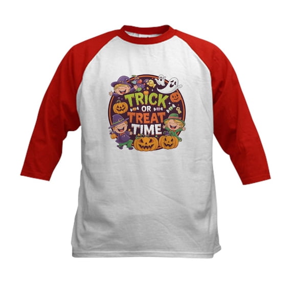 CafePress - Halloween Fun: Trick Or Treat Time Kids Baseball T Shirt - Kids Cotton Baseball Jersey, 3/4 Sleeve Shirt