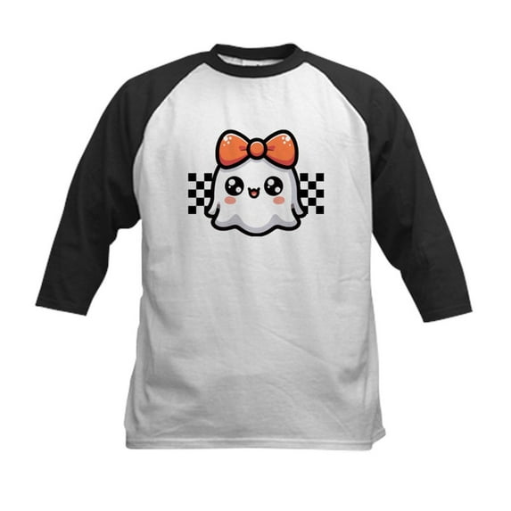 CafePress - Halloween Ghost Cute Checkered Kids Baseball T Shirt - Kids Cotton Baseball Jersey, 3/4 Sleeve Shirt