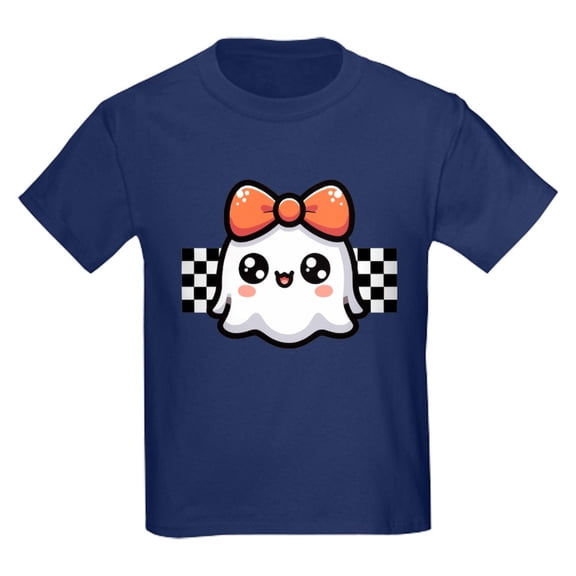 CafePress - Halloween Ghost Cute Checkered Kids T Shirt - Dark T-Shirt Kids XS-XL