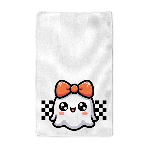 CafePress - Halloween Ghost Cute Checkered - Tea Towel