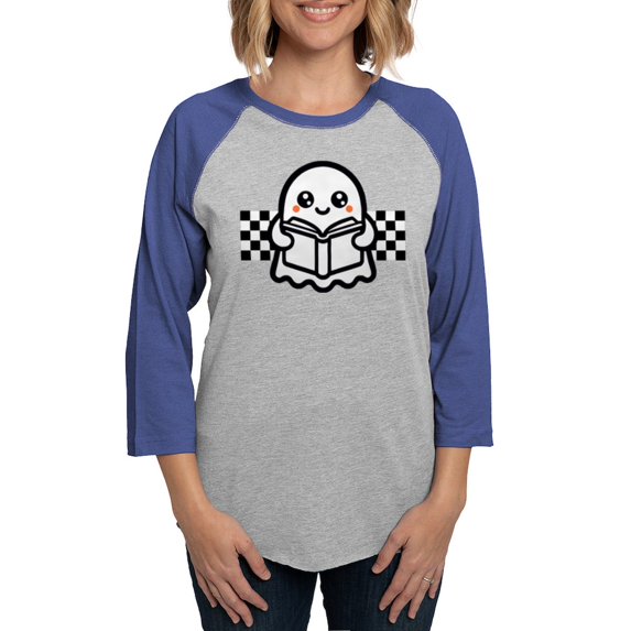 CafePress - Halloween Ghost Reading School Women's Baseball T Shirt - Womens Baseball Tee