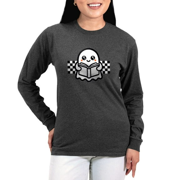 CafePress - Halloween Ghost Reading School Women's Long Sleeve T Shirt - Women's Long Sleeve Graphic Tee Casual Fit