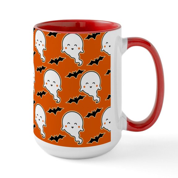 CafePress - Halloween Ghosts Bats - 15 oz Ceramic Large White Novelty Mug