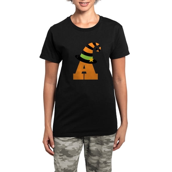 CafePress - Halloween Letter A Witch Monogram Women's Dark Paj - Women's Short Sleeve Print T-Shirt and Pants Dark Cotton Pajama Set