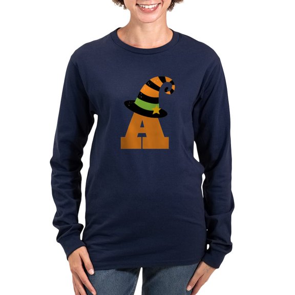 CafePress - Halloween Letter A Witch Monogram Women's Long Sle - Women's Long Sleeve Graphic Tee Casual Fit