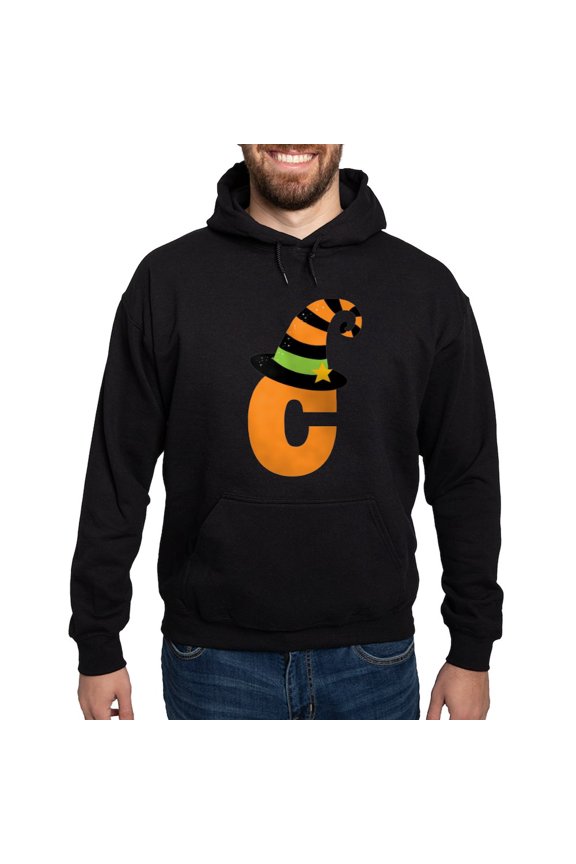 - Halloween Letter C Witch Monogram Hoodie (Dark) - Pullover Hoodie, Classic, Comfortable Hooded Sweatshirt