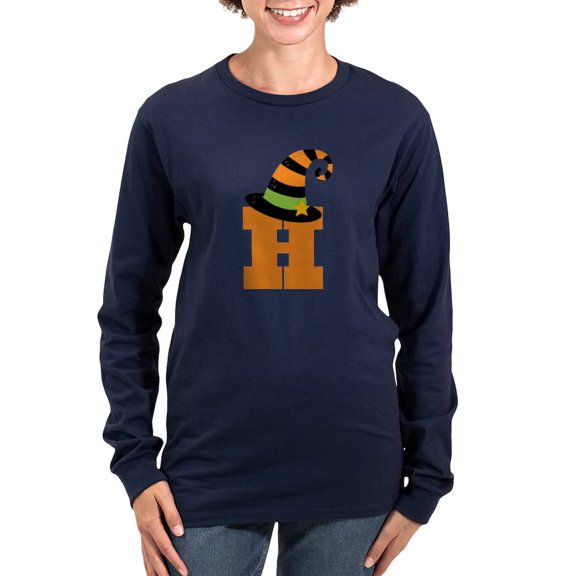 CafePress - Halloween Letter H Witch Monogram Women's Long Sle - Women's Long Sleeve Graphic Tee Casual Fit