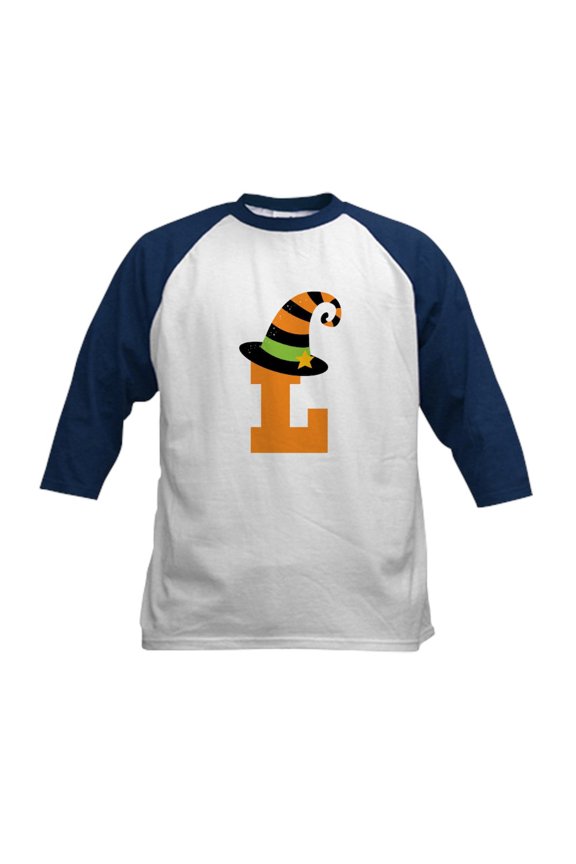 - Halloween Letter L Witch Monogram Kids Baseball Je - Kids Cotton Baseball Jersey, 3/4 Sleeve Shirt