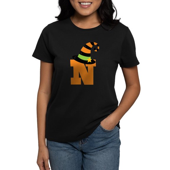 CafePress - Halloween Letter N Witch Monogram Women's Dark T S - Women's Traditional Fit Dark T-Shirt
