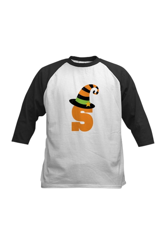 - Halloween Letter S Witch Monogram Kids Baseball Je - Kids Cotton Baseball Jersey, 3/4 Sleeve Shirt