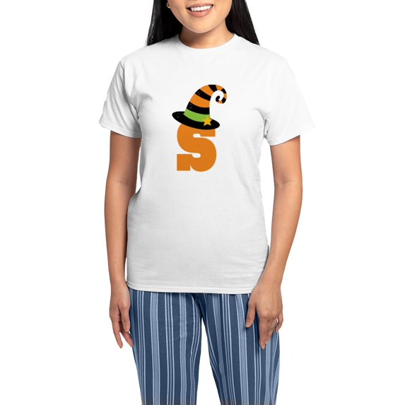 CafePress - Halloween Letter S Witch Monogram Women's Light Pa - Women's Short Sleeve Print T-Shirt and Pants Light Cotton Pajama Set