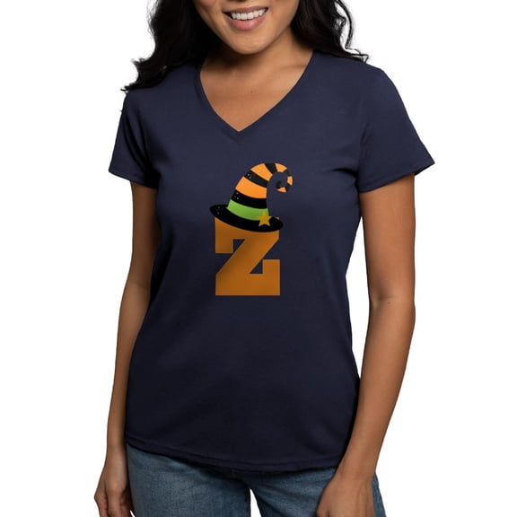 CafePress - Halloween Letter Z Witch Monogram Women's V Neck D - Women's V-Neck Dark T-Shirt