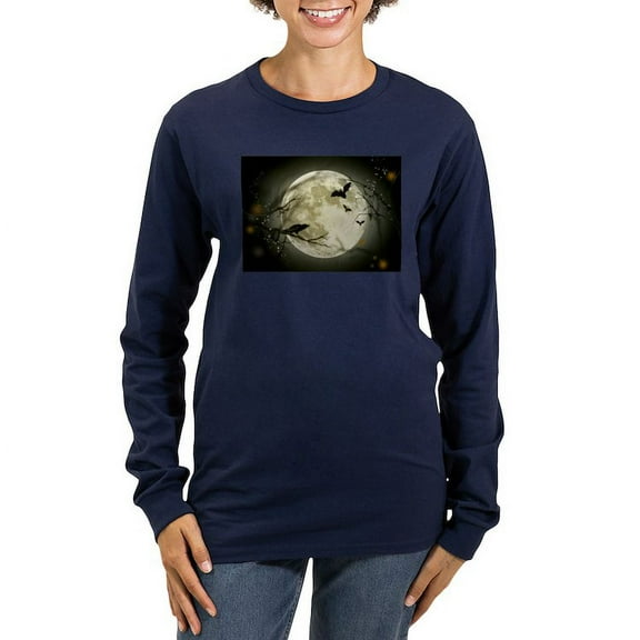 CafePress - Halloween Moon Spooky Crows Long Sleeve T Shirt - Women's Long Sleeve Graphic Tee Casual Fit
