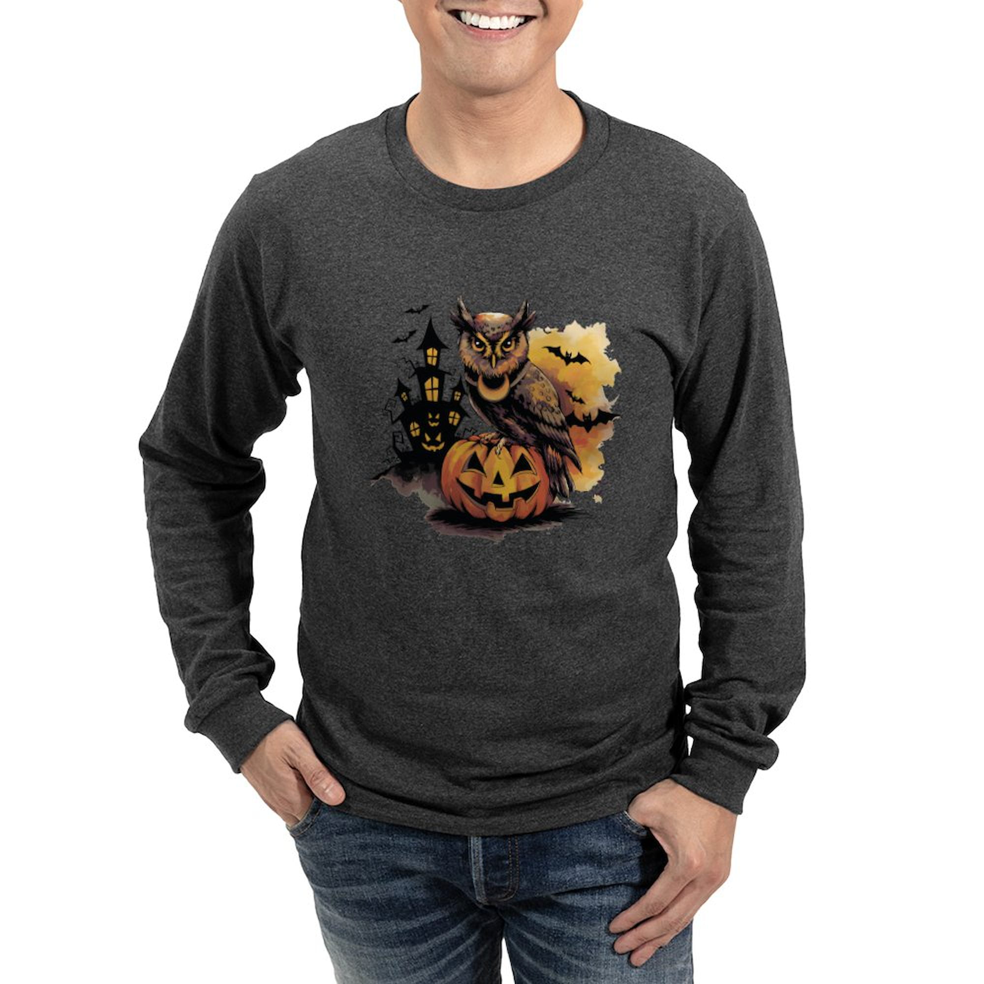 CafePress Halloween Owl Perched On Pumpkin Men's Long Sleeve T Shirt
