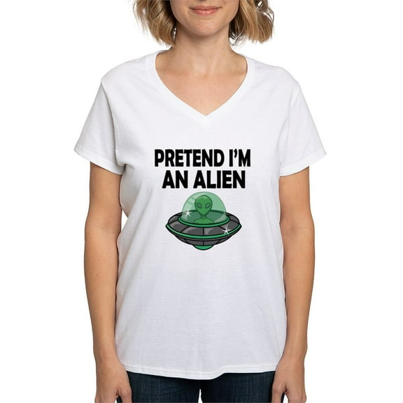 CafePress - Halloween Pretend Im An Alien T Shirt - Womens Cotton V-Neck T-shirt