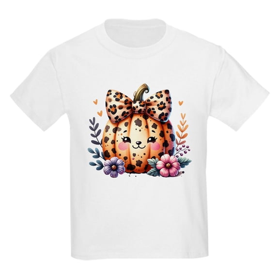 CafePress - Halloween Pumpkin Leopard Print Kids T Shirt - Light Classic Kids Graphic, Short Sleeve T-Shirt, Sizes XS-XL