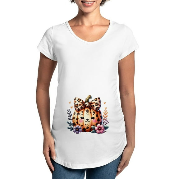 CafePress - Halloween Pumpkin Leopard Print Women's Maternity T Shirt - Cotton Maternity T-shirt, Cute & Funny Pregnancy Tee