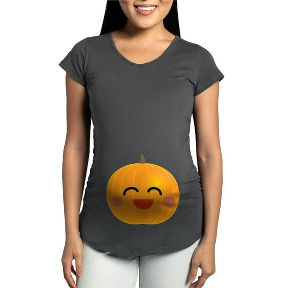 CafePress - Halloween Pumpkin Pregnancy Belly Print Tee - Maternity Dark T-Shirt