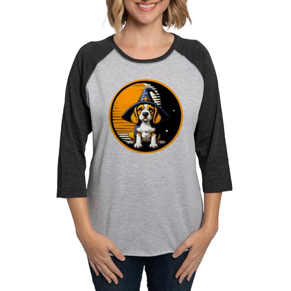 CafePress - Halloween Retro Beagle Witch Long Sleeve T Shirt - Womens Baseball Tee