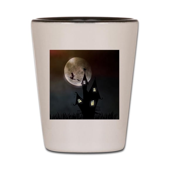CafePress - Halloween Scene - White/Black Shot Glass, Unique and Funny Shot Glass