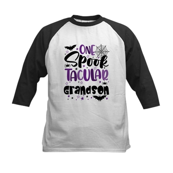 CafePress - Halloween Spooktacular Grandson Kids Baseball T Shirt - Kids Cotton Baseball Jersey, 3/4 Sleeve Shirt