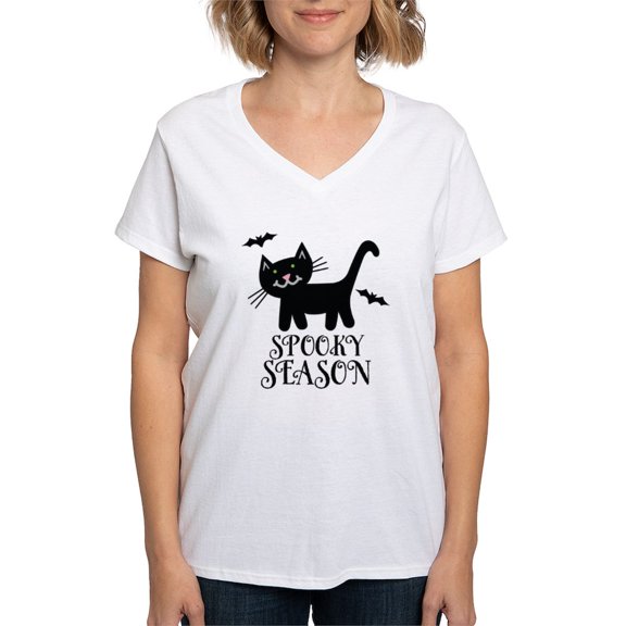 CafePress - Halloween Spooky Season T Shirt - Womens Cotton V-Neck T-shirt