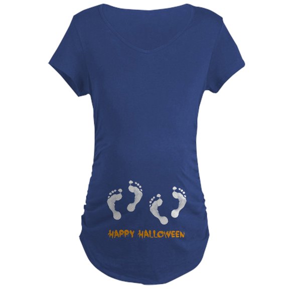 CafePress - Halloween Twin Footprints Maternity Dark T Shirt - Maternity Dark T-Shirt