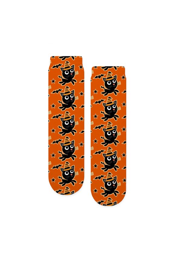 - Halloween Witch Black Cat - Unisex Novelty Printed Crew Adult Socks