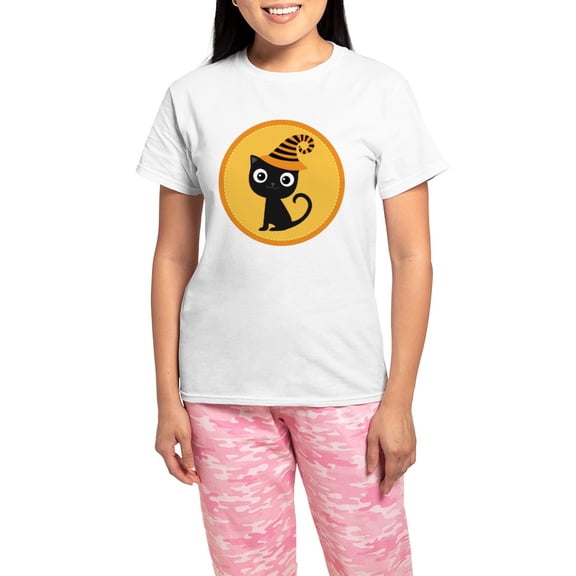 CafePress - Halloween Witch Cat Women's Light Pajamas - Women's Short Sleeve Print T-Shirt and Pants Light Cotton Pajama Set
