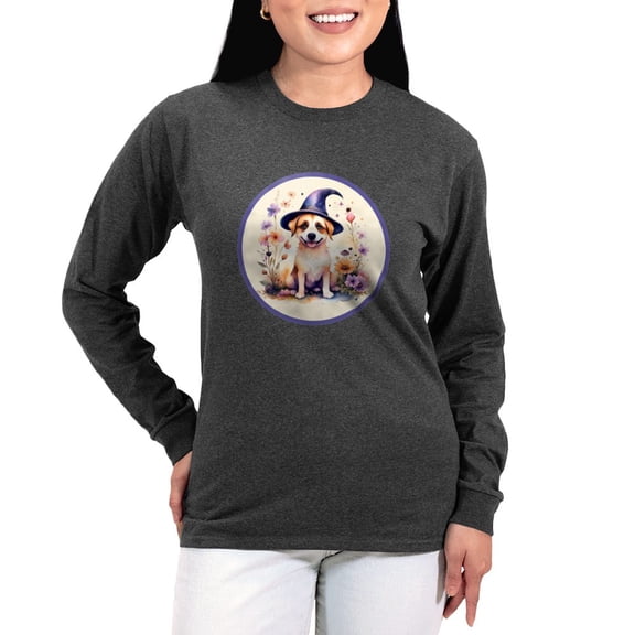 CafePress - Halloween Witch Puppy Dog Long Sleeve T Shirt - Women's Long Sleeve Graphic Tee Casual Fit
